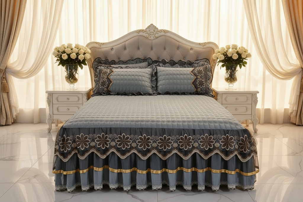 2 Pillows and Bed Skirt