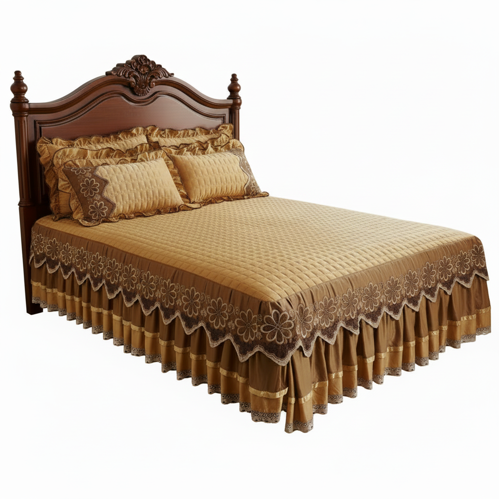 Luxury Quilted Bedspread Set – Embroidered Lace Coverlet with Matching Pillowcases