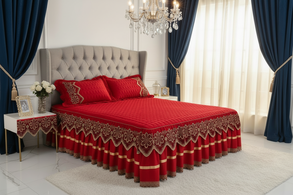 Bright Red Bed Skirt Hollywood