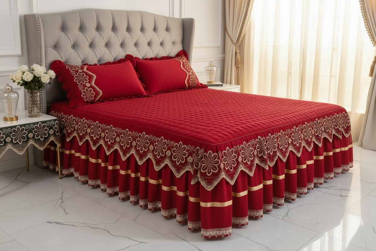 Bright Red Bed Skirt Luxury