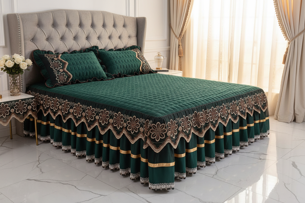 Green Bed Skirt Luxury Bedroom